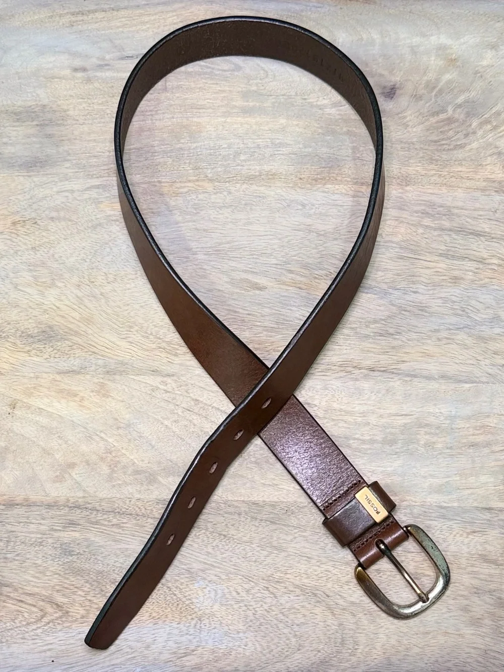 Fossil Brown Leather Belt with Brass Buckle 35”